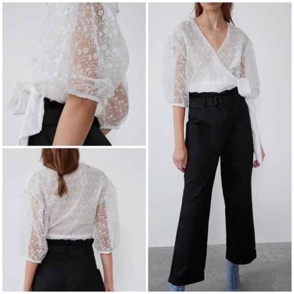 Zara Floral Eyelet Organza Crop Top Fairy Cottage Coquette Ballet Ethereal White - Picture 5 of 11